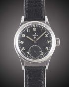 A GENTLEMAN'S STAINLESS STEEL BRITISH MILITARY OMEGA W.W.W. WRIST WATCH CIRCA 1945, PART OF THE "