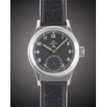 A GENTLEMAN'S STAINLESS STEEL BRITISH MILITARY OMEGA W.W.W. WRIST WATCH CIRCA 1945, PART OF THE "