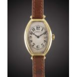 A GENTLEMAN'S 18K SOLID GOLD PATEK PHILIPPE GONDOLO TONNEAU WRIST WATCH CIRCA 1920s, WITH