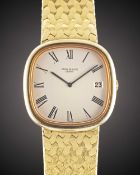 A FINE GENTLEMAN'S 18K SOLID GOLD PATEK PHILIPPE "JUMBO" ELLIPSE "TV SCREEN" AUTOMATIC BRACELET