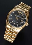 A RARE GENTLEMAN'S 18K SOLID YELLOW GOLD ROLEX OYSTER PERPETUAL DAY DATE PRESIDENT BRACELET WATCH