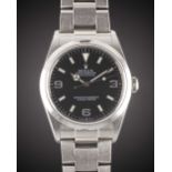 A GENTLEMAN'S STAINLESS STEEL ROLEX OYSTER PERPETUAL EXPLORER BRACELET WATCH DATED 2003, REF. 114270