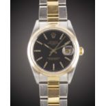 A GENTLEMAN'S STEEL & GOLD ROLEX OYSTER PERPETUAL DATE BRACELET WATCH CIRCA 2001, REF. 15203 WITH