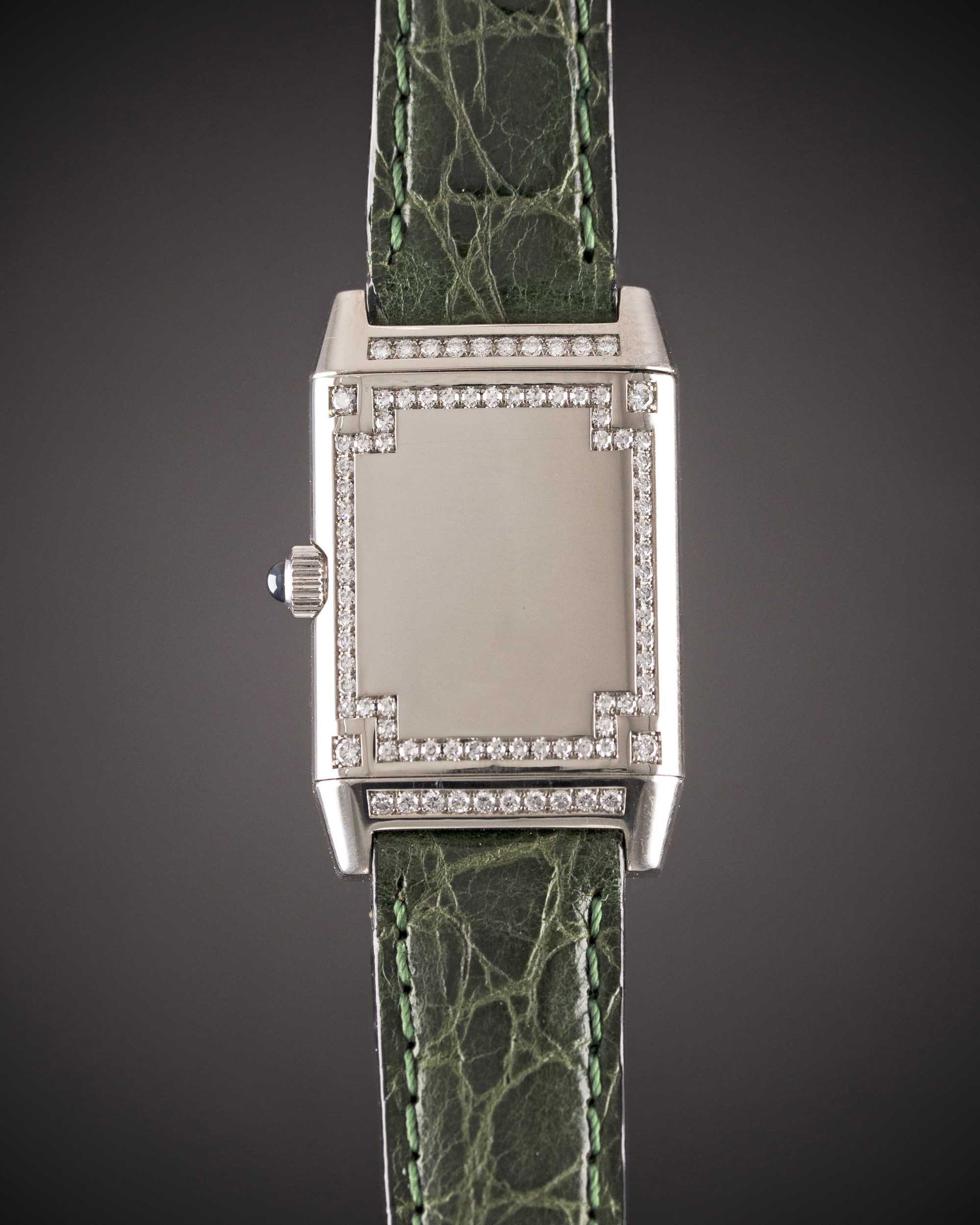 A FINE LADIES 18K SOLID WHITE GOLD & DIAMOND JAEGER LECOULTRE REVERSO WRIST WATCH DATED 1999, REF. - Image 2 of 3