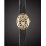 A RARE LADIES 18K SOLID GOLD CARTIER LONDON BAIGNOIRE WRIST WATCH CIRCA 1972, WITH LONDON