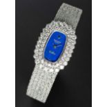 A FINE & RARE LADIES PLATINUM & DIAMOND ROLEX CELLINI BRACELET WATCH CIRCA 1970s, WITH LAPIS