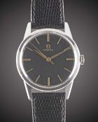 A GENTLEMAN'S STAINLESS STEEL OMEGA WRIST WATCH CIRCA 1960, REF. 14392-3-SC WITH BLACK "PINSTRIPE"