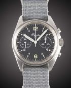 A RARE GENTLEMAN'S STAINLESS STEEL BRITISH MILITARY PRECISTA RAF PILOTS CHRONOGRAPH WRIST WATCH