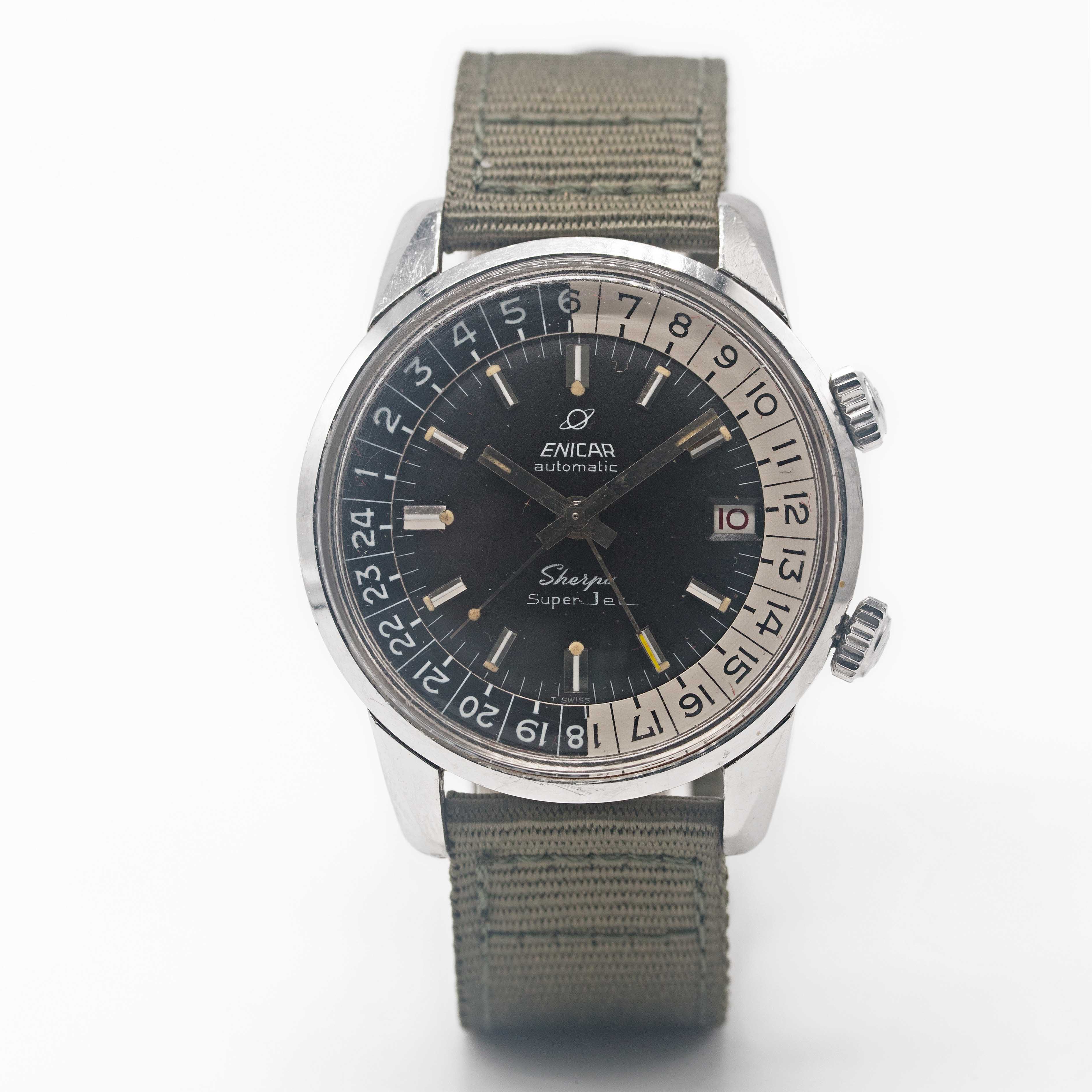 A GENTLEMAN'S STAINLESS STEEL ENICAR SHERPA SUPER JET GMT WRIST WATCH CIRCA 1960s, REF. 146/003 WITH - Image 2 of 8
