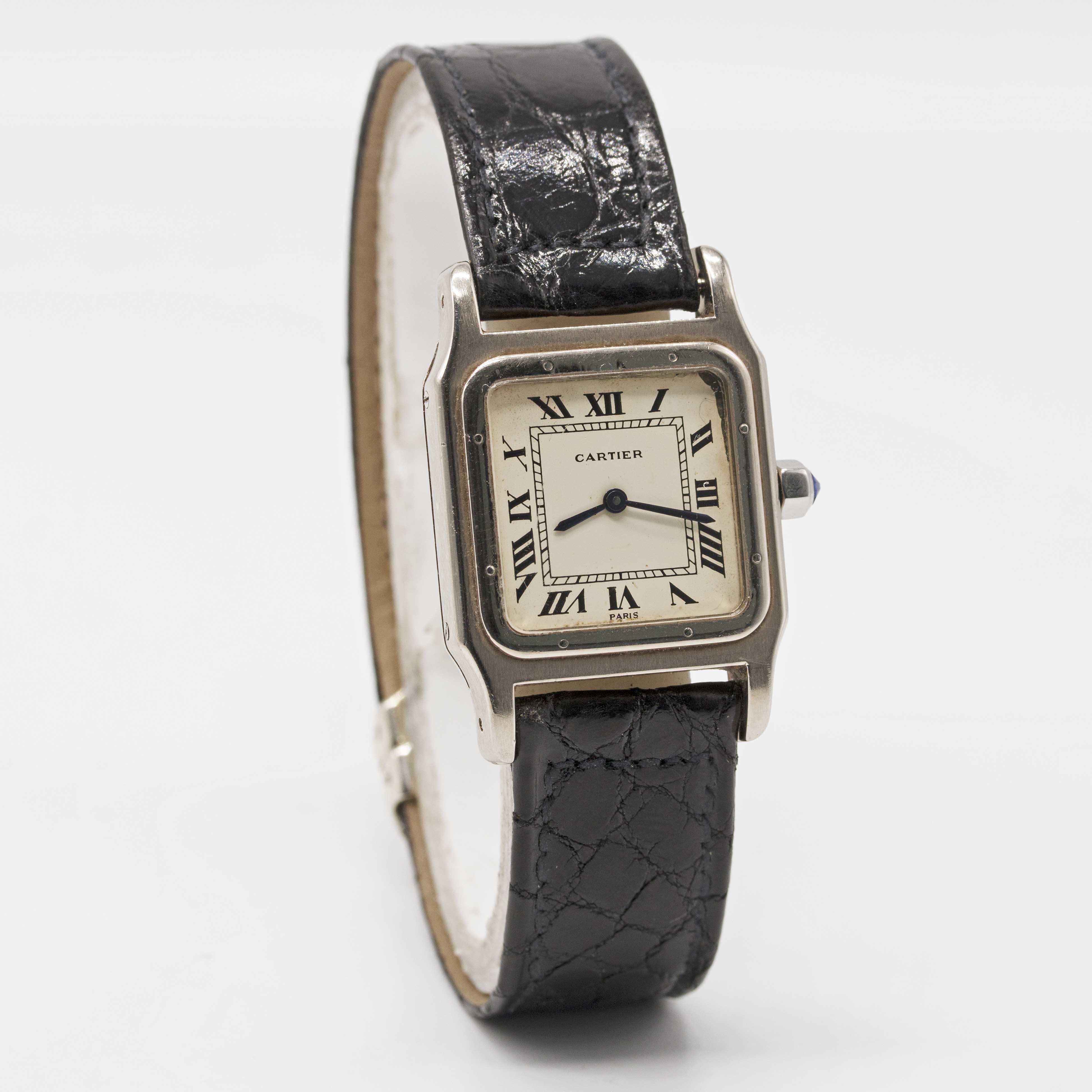 A GENTLEMAN'S SIZE 18K SOLID WHITE GOLD CARTIER SANTOS WRIST WATCH CIRCA 1980s Movement: 17J, manual - Image 5 of 11