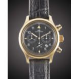 A GENTLEMAN'S 18K SOLID YELLOW GOLD IWC DER FLIEGER CHRONOGRAPH WRIST WATCH CIRCA 1990s, REF. 3740