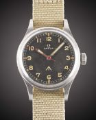 A RARE GENTLEMAN'S STAINLESS STEEL ROYAL RHODESIAN AIR FORCE MILITARY OMEGA PILOTS WRIST WATCH DATED