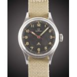 A RARE GENTLEMAN'S STAINLESS STEEL ROYAL RHODESIAN AIR FORCE MILITARY OMEGA PILOTS WRIST WATCH DATED