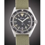 A RARE GENTLEMAN'S STAINLESS STEEL BRITISH MILITARY PRECISTA ROYAL NAVY DIVERS WRIST WATCH DATED