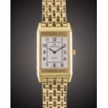 A FINE GENTLEMAN'S SIZE 18K SOLID YELLOW GOLD JAEGER LECOULTRE REVERSO BRACELET WATCH DATED 1995,