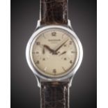 A GENTLEMAN'S STAINLESS STEEL JAEGER LECOULTRE "FUTUREMATIC" POWER RESERVE WRIST WATCH CIRCA