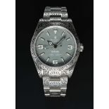 A GENTLEMAN'S ENGRAVED STAINLESS STEEL BAMFORD ROLEX OYSTER PERPETUAL EXPLORER BRACELET WATCH