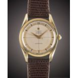 A RARE GENTLEMAN'S GOLD CAPPED UNIVERSAL GENEVE POLAROUTER WRIST WATCH CIRCA 1954, REF. 20214-6 WITH