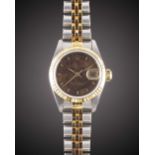 A LADIES STEEL & GOLD ROLEX OYSTER PERPETUAL DATEJUST BRACELET WATCH CIRCA 1994, REF. 69173 WITH