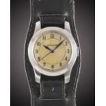 A GENTLEMAN'S STAINLESS STEEL BRITISH MILITARY LECOULTRE RAF PILOTS WRIST WATCH CIRCA 1942 Movement: