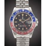 A RARE GENTLEMAN'S STAINLESS STEEL ROLEX OYSTER PERPETUAL GMT MASTER BRACELET WATCH CIRCA 1966, REF.