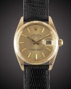 A GENTLEMAN'S 14K SOLID YELLOW GOLD ROLEX OYSTER PERPETUAL DATE WRIST WATCH CIRCA 1978, REF. 1503