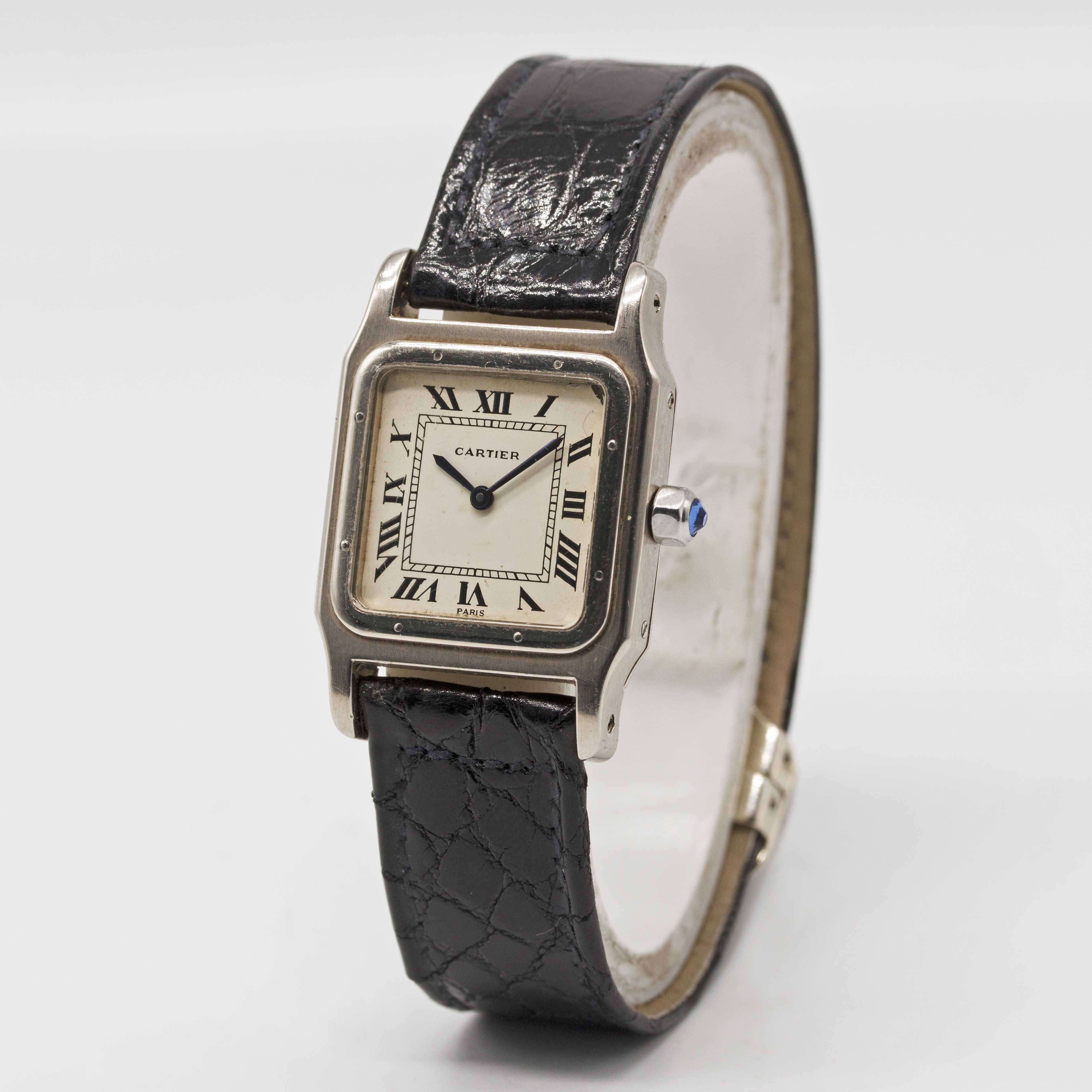 A GENTLEMAN'S SIZE 18K SOLID WHITE GOLD CARTIER SANTOS WRIST WATCH CIRCA 1980s Movement: 17J, manual - Image 4 of 11