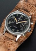 A RARE GENTLEMAN'S STAINLESS STEEL GERMAN MILITARY HANHART FLIEGER FLYBACK CHRONOGRAPH WRIST WATCH