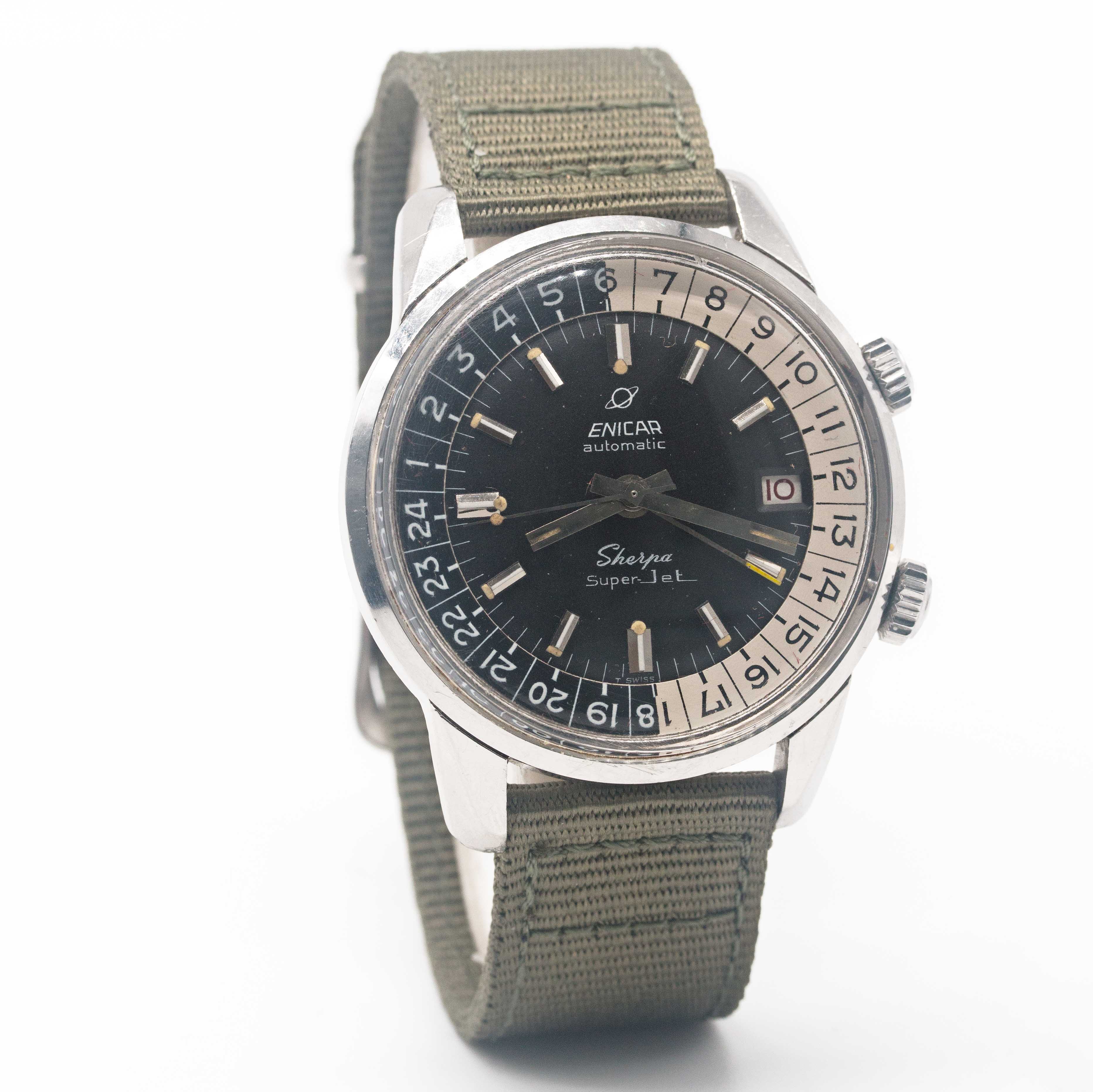 A GENTLEMAN'S STAINLESS STEEL ENICAR SHERPA SUPER JET GMT WRIST WATCH CIRCA 1960s, REF. 146/003 WITH - Image 5 of 8