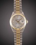 A FINE LADIES 18K SOLID THREE COLOUR SOLID GOLD ROLEX OYSTER PERPETUAL DATEJUST TRIDOR BRACELET