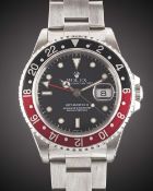 A GENTLEMAN'S STAINLESS STEEL ROLEX OYSTER PERPETUAL DATE GMT MASTER II "COKE" BRACELET WATCH