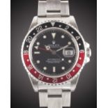 A GENTLEMAN'S STAINLESS STEEL ROLEX OYSTER PERPETUAL DATE GMT MASTER II "COKE" BRACELET WATCH