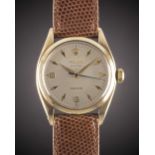 A GENTLEMAN'S 9CT SOLID GOLD ROLEX OYSTER PRECISION WRIST WATCH CIRCA 1959, REF. 6426 WITH 3-6-9 "