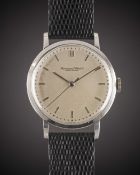 A RARE GENTLEMAN'S PLATINUM IWC SCHAFFHAUSEN WRIST WATCH CIRCA 1960, KNOWN TO HAVE BEEN MADE FOR THE