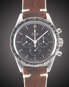 A GENTLEMAN'S STAINLESS STEEL OMEGA SPEEDMASTER "ED WHITE" CHRONOGRAPH WRIST WATCH DATED 1966,