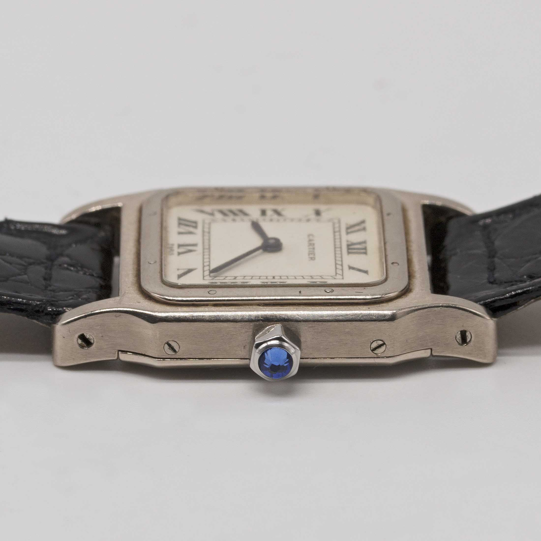 A GENTLEMAN'S SIZE 18K SOLID WHITE GOLD CARTIER SANTOS WRIST WATCH CIRCA 1980s Movement: 17J, manual - Image 9 of 11