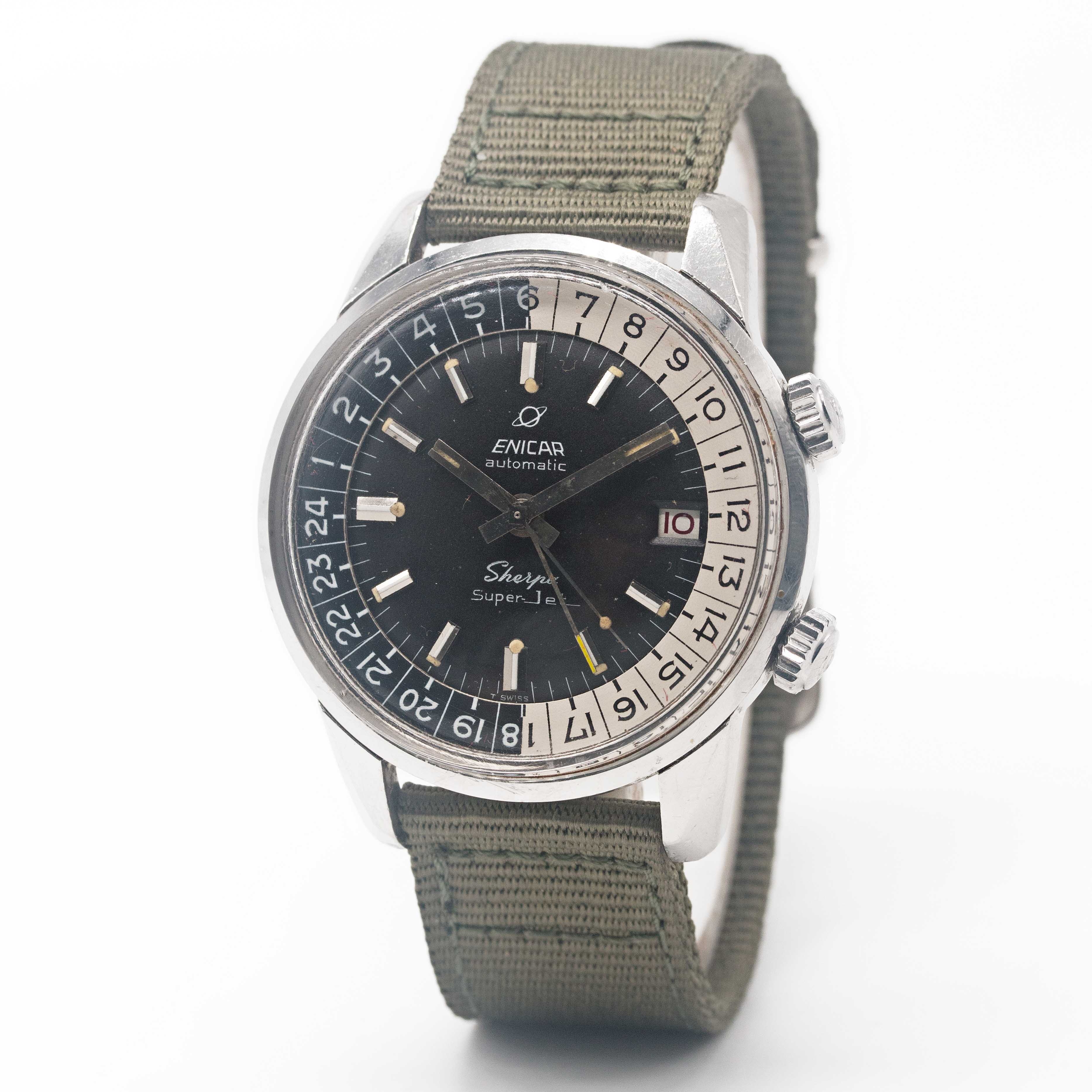 A GENTLEMAN'S STAINLESS STEEL ENICAR SHERPA SUPER JET GMT WRIST WATCH CIRCA 1960s, REF. 146/003 WITH - Image 4 of 8