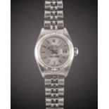 A LADIES STEEL & WHITE GOLD ROLEX OYSTER PERPETUAL DATEJUST BRACELET WATCH DATED 2004, REF. 79174