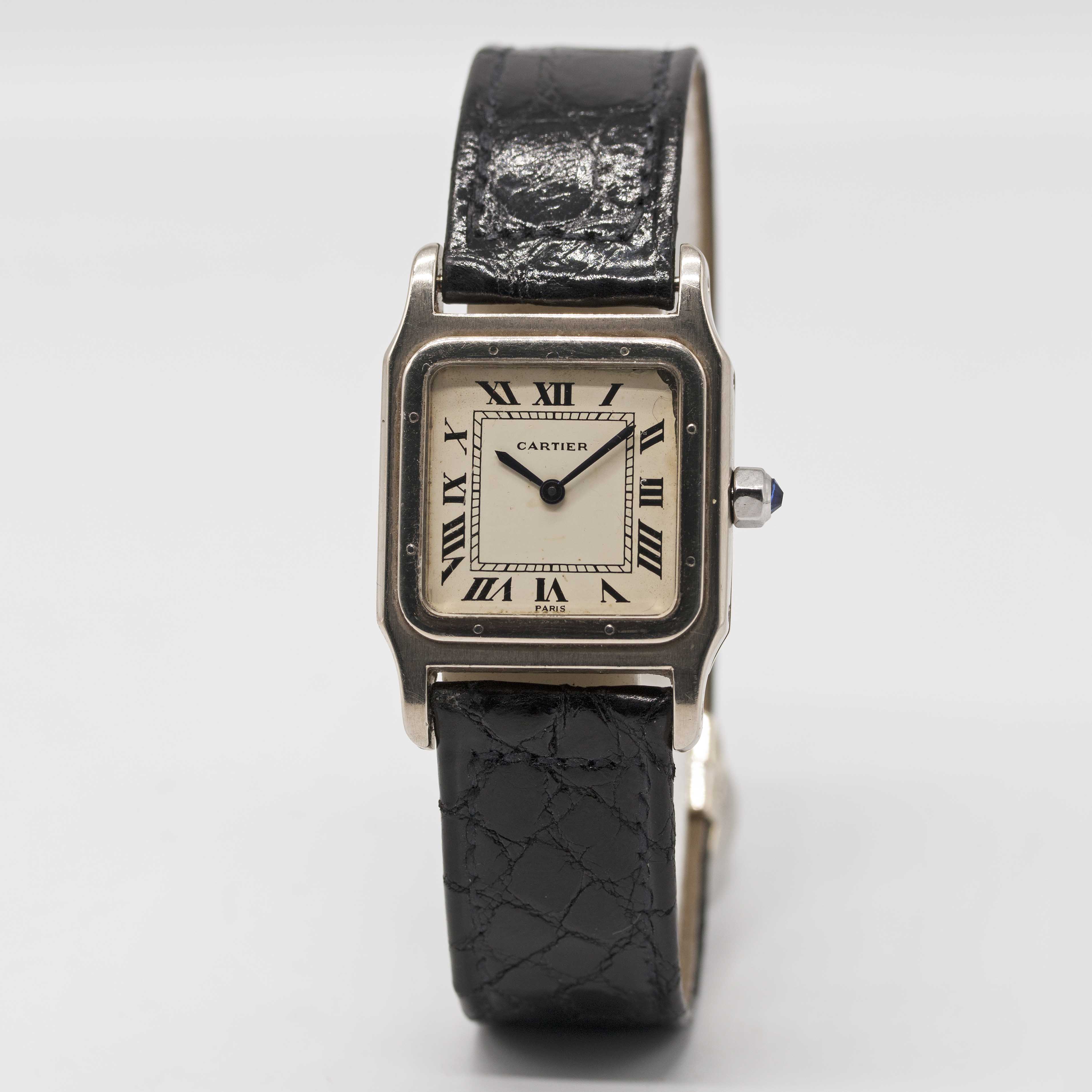 A GENTLEMAN'S SIZE 18K SOLID WHITE GOLD CARTIER SANTOS WRIST WATCH CIRCA 1980s Movement: 17J, manual - Image 2 of 11