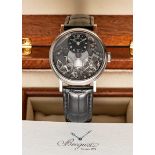 A FINE GENTLEMAN'S 18K SOLID WHITE GOLD BREGUET TRADITION SKELETON POWER RESERVE WRIST WATCH DATED