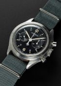 A RARE GENTLEMAN'S STAINLESS STEEL BRITISH MILITARY ROYAL NAVY LEMANIA "DOUBLE BUTTON" CHRONOGRAPH