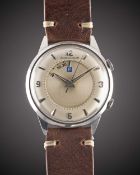 A RARE GENTLEMAN'S STAINLESS STEEL JAEGER LECOULTRE MEMOVOX "PARKING" ALARM WRIST WATCH CIRCA 1960s,