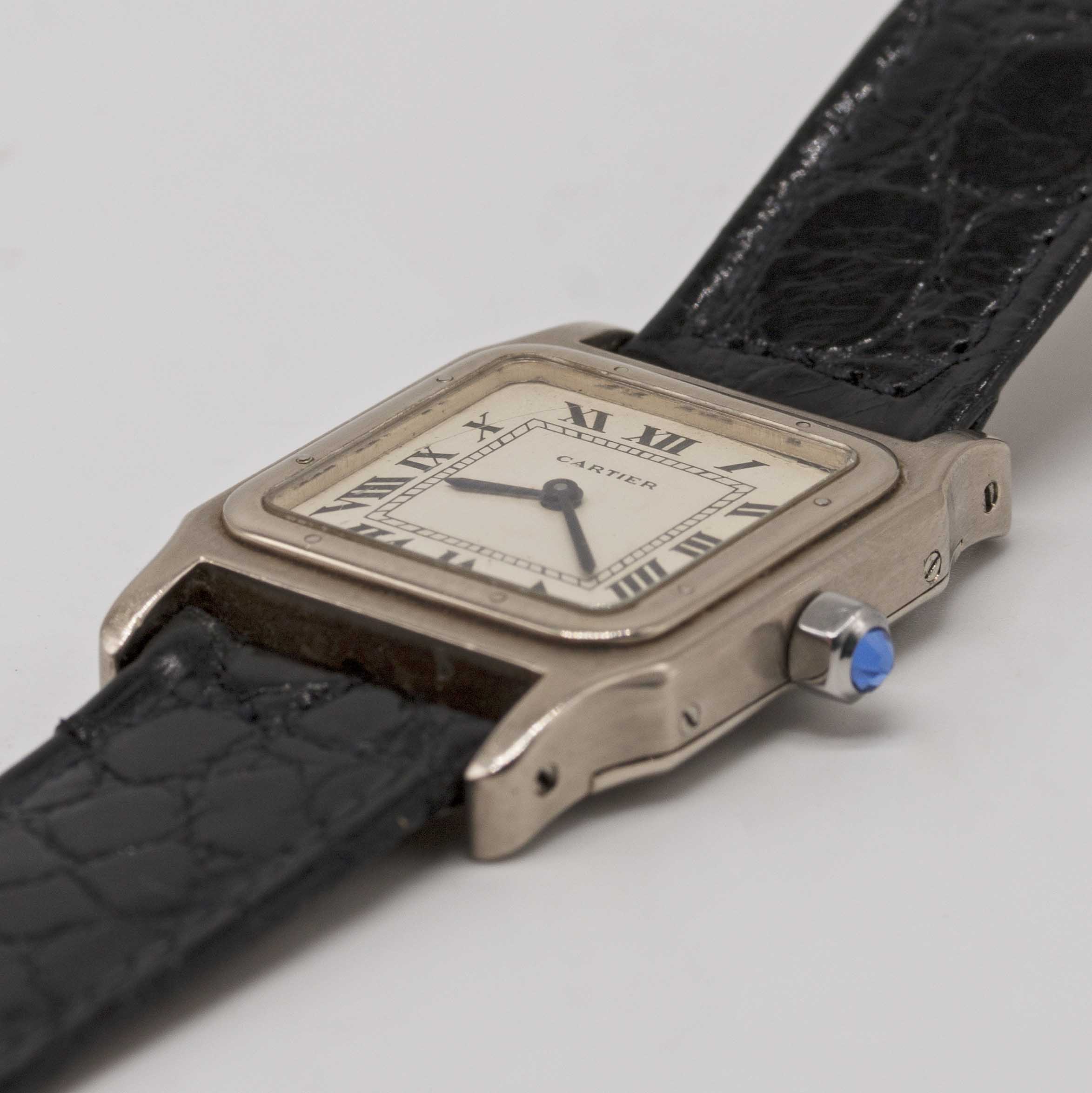 A GENTLEMAN'S SIZE 18K SOLID WHITE GOLD CARTIER SANTOS WRIST WATCH CIRCA 1980s Movement: 17J, manual - Image 3 of 11