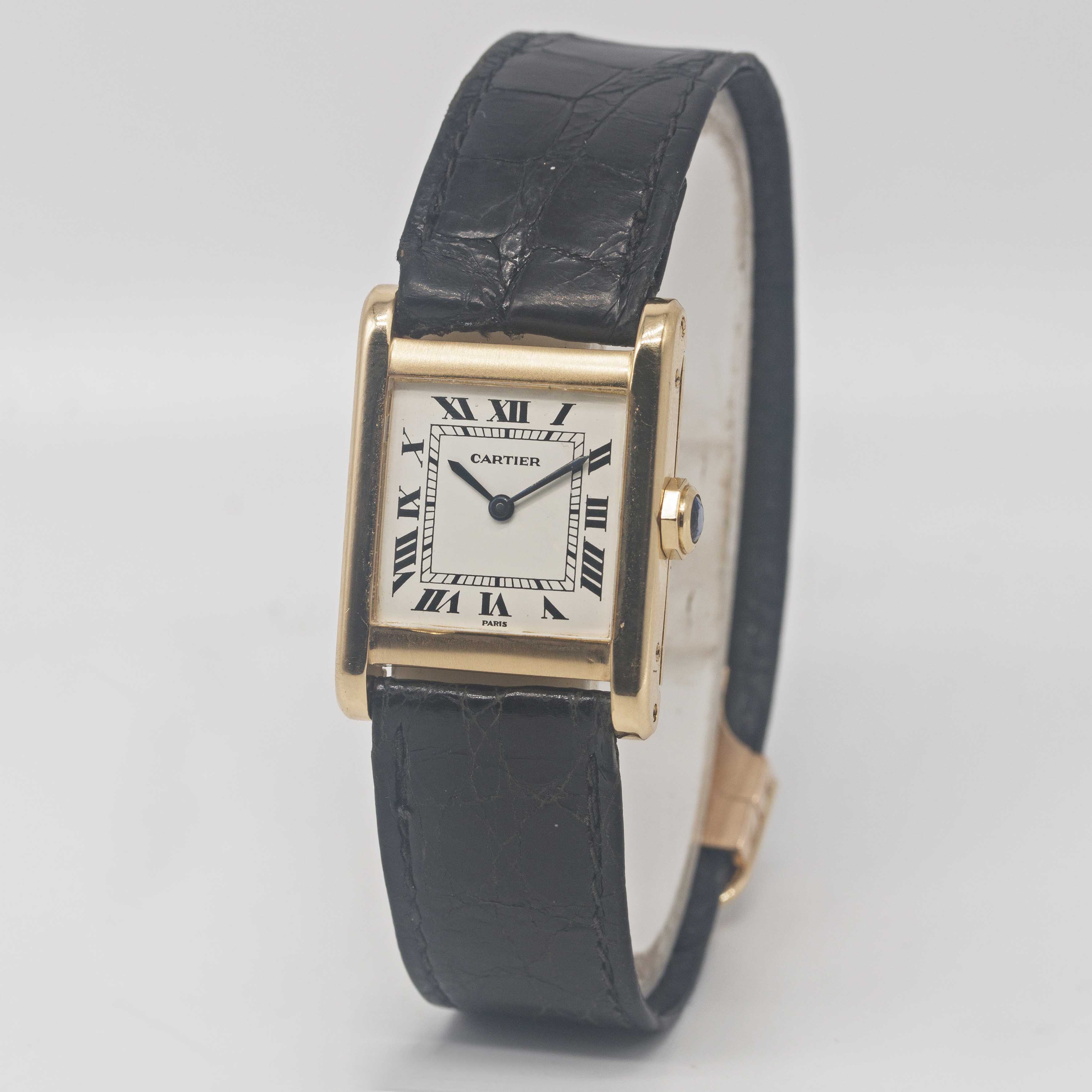 A GENTLEMAN'S SIZE 18K SOLID GOLD CARTIER PARIS TANK NORMALE WRIST WATCH CIRCA 1980s Movement: - Image 4 of 13