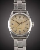 A GENTLEMAN'S STAINLESS STEEL ROLEX OYSTER PERPETUAL BRACELET WATCH CIRCA 1955, REF. 6284 WITH