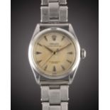 A GENTLEMAN'S STAINLESS STEEL ROLEX OYSTER PERPETUAL BRACELET WATCH CIRCA 1955, REF. 6284 WITH