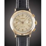 A GENTLEMAN'S LARGE SIZE 18K SOLID ROSE GOLD EBERHARD & CO EXTRA FORT CHRONOGRAPH WRIST WATCH