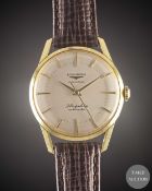 A GENTLEMAN'S 18K SOLID GOLD LONGINES FLAGSHIP AUTOMATIC CHRONOMETER WRIST WATCH CIRCA 1959, REF.