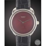 A GENTLEMAN'S SIZE 18K SOLID WHITE GOLD HERMES ARCEAU AUTOMATIC WRIST WATCH DATED 2013, WITH