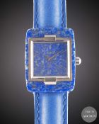 AN 18K SOLID WHITE GOLD & LAPIS CENTURY WRIST WATCH CIRCA 1990s, COMMISSIONED ON BEHALF OF HRH